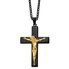 Lex & Lu Stainless Steel Polished Black/Yellow IP-plated Crucifix 24'' Necklace LAL5796 - Lex & Lu