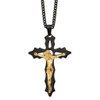 Lex & Lu Stainless Steel Pol. Black/Yellow IP-plate Cutout Crucifix 24'' Necklace LAL5799 - Lex & Lu