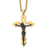 Lex & Lu Stainless Steel Pol. Black/Yellow IP-plate Cutout Crucifix 24'' Necklace LAL5807 - Lex & Lu