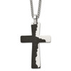 Lex & Lu Stainless Steel Pol. Black IP Etched Broken Prayer Cross 24'' Necklace - Lex & Lu