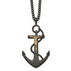 Lex & Lu Stainless Steel Polished Black/Yellow IP Crucifix Anchor 24'' Necklace - Lex & Lu