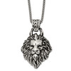Lex & Lu Stainless Steel Antiqued and Polished Lion's Head 24'' Necklace - Lex & Lu