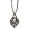 Lex & Lu Stainless Steel Antiqued and Polished Lion Head 24'' Necklace LAL5861 - Lex & Lu