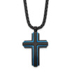 Lex & Lu Stainless Steel Brushed, Pol. Black/Blue IP-plated Cross 24'' Necklace - Lex & Lu