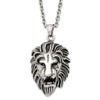 Lex & Lu Stainless Steel Antiqued and Polished Lion Head 24'' Necklace LAL5906 - Lex & Lu