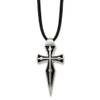 Lex & Lu Stainless Steel Antiqued, Brushed, Pol. LeatherCord 18'' Cross Necklace - Lex & Lu