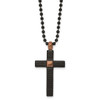 Lex & Lu Stainless Steel Polished & Textured Black/Brown IP Cross 24'' Necklace - Lex & Lu
