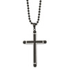 Lex & Lu Stainless Steel Textured and Pol. Black IP-plated 24'' Cross Necklace - Lex & Lu