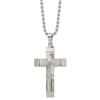 Lex & Lu Stainless Steel Polished and Textured Cross 22'' Necklace LAL6043 - Lex & Lu