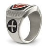 Lex & Lu Stainless Steel Antiqued and Polished w/Red Enamel Cross/Shield Ring- 6 - Lex & Lu