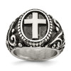 Lex & Lu Stainless Steel Antiqued and Polished Cross Ring - Lex & Lu