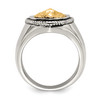 Lex & Lu Stainless Steel w/14k Yellow Gold Accent Antiqued, Lion on Shield Ring- 2 - Lex & Lu