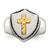 Lex & Lu Stainless Steel w/14k Yellow Gold Accent Antiqued, Cross on Shield Ring- 4 - Lex & Lu