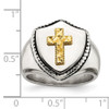 Lex & Lu Stainless Steel w/14k Yellow Gold Accent Antiqued, Cross on Shield Ring- 6 - Lex & Lu