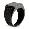 Lex & Lu Stainless Steel Polished Black IP-plated Brick Design Signet Ring- 6 - Lex & Lu