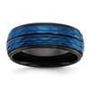 Lex & Lu Stainless Steel Brushed and Polished Black/Blue IP-plated 8mm Band Ring - Lex & Lu