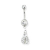 Lex & Lu Steel Belly Ring 14 Gauge 7/16" Long w/Ladybug Clear CZ Dangle-Lex & Lu