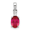 Lex & Lu Sterling Silver w/Rhodium Diamond & Ruby Oval Pendant LAL24833 - Lex & Lu