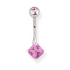 Lex & Lu Steel Belly Ring 14 Gauge 7/16" Long w/CZ Dangle-112 Pink-Lex & Lu