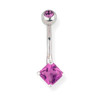 Lex & Lu Steel Belly Ring 14 Gauge 7/16" Long w/CZ Dangle-112 Dk Pink-Lex & Lu