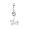 Lex & Lu Steel Belly Ring 14 Gauge 7/16" w/Dangling Pave Word-104-Lex & Lu