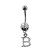 Lex & Lu Steel Gem Navel Belly Button Ring Body Piercing w/CZ Dangle-GAD101-3-Lex & Lu