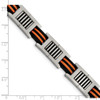 Lex & Lu Chisel Stainless Steel Orange and Black Rubber Polished Bracelet 8.5'' - 5 - Lex & Lu