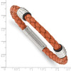 Lex & Lu Chisel Stainless Steel Polished Orange Leather Bracelet 8.25'' - 4 - Lex & Lu