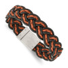 Lex & Lu Chisel Stainless Steel Black & Orange Woven Leather Bracelet 8.5'' - Lex & Lu