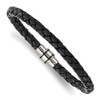 Lex & Lu Chisel Stainless Steel Black Plated Black Woven Leather Bracelet 9'' - Lex & Lu