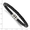 Lex & Lu Chisel Stainless Steel Black Plated Black Woven Leather Bracelet 9'' - 4 - Lex & Lu