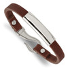 Lex & Lu Chisel Stainless Steel ID & Reddish Brown Leather Bracelet 8.5'' - Lex & Lu