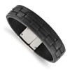 Lex & Lu Chisel Stainless Steel Polished Black Leather Bracelet 8'' LAL37538 - Lex & Lu