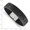 Lex & Lu Chisel Stainless Steel Polished Black Leather Bracelet 8'' LAL37538 - 4 - Lex & Lu
