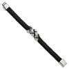 Lex & Lu Chisel Stainless Steel Antiqued Black Leather Bracelet 8.25'' - 3 - Lex & Lu