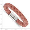 Lex & Lu Chisel Stainless Steel Polished Woven Brown Leather Bracelet 8.25'' - 4 - Lex & Lu