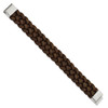 Lex & Lu Chisel Stainless Steel Polished Woven Brown Leather Bracelet 8.75'' - 3 - Lex & Lu