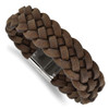 Lex & Lu Chisel Stainless Steel Polished Woven Brown Leather Bracelet 8.75'' - 4 - Lex & Lu