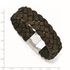 Lex & Lu Chisel Stainless Steel Polished Woven Brown Leather Bracelet 8.75'' - 5 - Lex & Lu