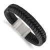 Lex & Lu Chisel Stainless Steel Brushed Black Leather Bracelet 8.5'' LAL37724 - Lex & Lu