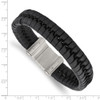 Lex & Lu Chisel Stainless Steel Brushed Black Leather Bracelet 8.5'' LAL37724 - 4 - Lex & Lu