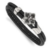 Lex & Lu Chisel Stainless Steel Polished and Antiqued Leather Bracelet 8.75'' - Lex & Lu