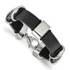 Lex & Lu Chisel Stainless Steel Polished Black Leather Bracelet 8.5'' LAL37744 - Lex & Lu
