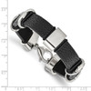 Lex & Lu Chisel Stainless Steel Polished Black Leather Bracelet 8.5'' LAL37744 - 4 - Lex & Lu