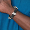 Lex & Lu Chisel Stainless Steel Polished Black Leather Bracelet 8.5'' LAL37744 - 5 - Lex & Lu
