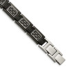 Lex & Lu Chisel Stainless Steel Blk Plated w/Black Carbon Fiber & CZ Bracelet - Lex & Lu