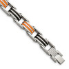 Lex & Lu Chisel Stainless Steel Black and Orange Rubber Bracelet 8.5'' - Lex & Lu