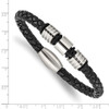 Lex & Lu Chisel Stainless Steel Polished and Brushed Leather Bracelet 8.5'' - 4 - Lex & Lu