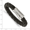 Lex & Lu Chisel Stainless Steel Polished Black Leather Textured Bracelet 8.5'' - 4 - Lex & Lu