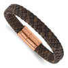 Lex & Lu Chisel Stainless Steel Rose IP Braided Brown Leather Bracelet 8.5'' - Lex & Lu